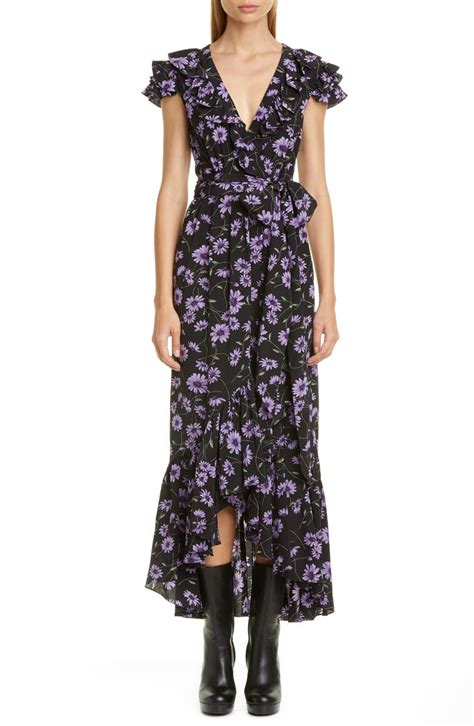 michael kors vintage brown wrap dress|cloud print ruffled wrap dress.